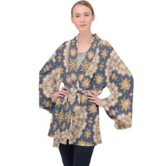 Denimpearls2 Long Sleeve Velvet Kimono  by LW323