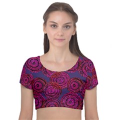 Unusual Circles  Abstraction Velvet Short Sleeve Crop Top  by SychEva