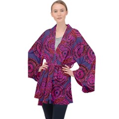 Unusual Circles  Abstraction Long Sleeve Velvet Kimono  by SychEva