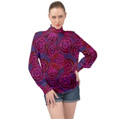 Unusual Circles  Abstraction High Neck Long Sleeve Chiffon Top by SychEva