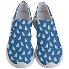 Cute Minimalistic Pattern With Light Blue Birds On Blue Background In  Hand-drawn Style    Women s Lightweight Slip Ons