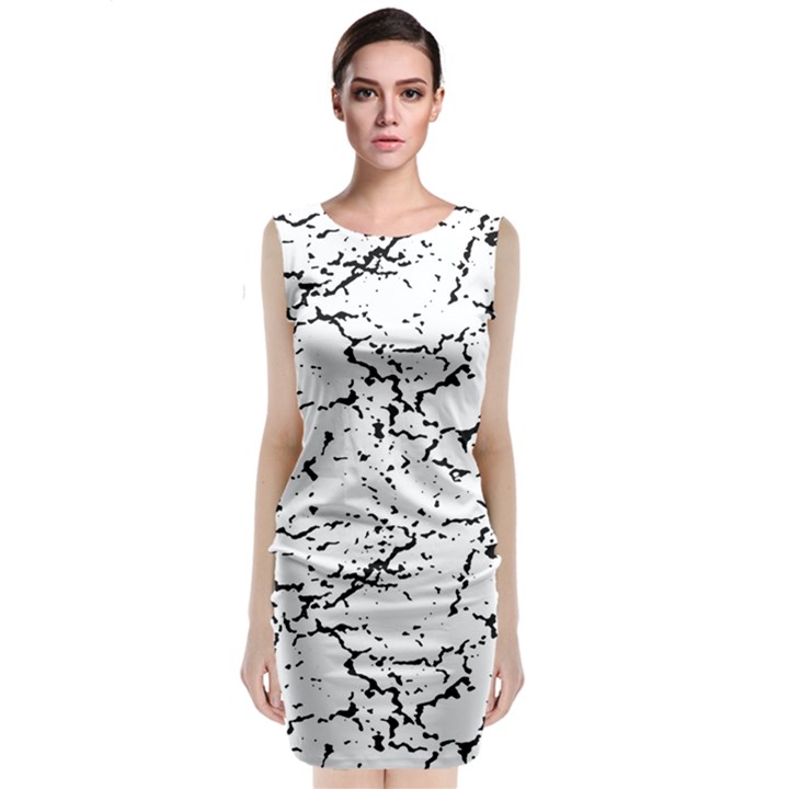 Black And White Grunge Abstract Print Classic Sleeveless Midi Dress