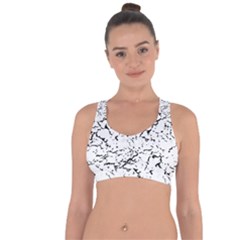 Black And White Grunge Abstract Print Cross String Back Sports Bra