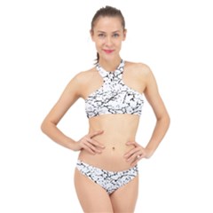 Black And White Grunge Abstract Print High Neck Bikini Set by dflcprintsclothing