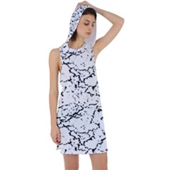 Black And White Grunge Abstract Print Racer Back Hoodie Dress by dflcprintsclothing