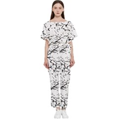 Black And White Grunge Abstract Print Batwing Lightweight Jumpsuit