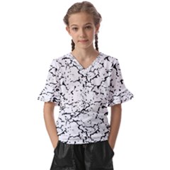 Black And White Grunge Abstract Print Kids  V-neck Horn Sleeve Blouse by dflcprintsclothing