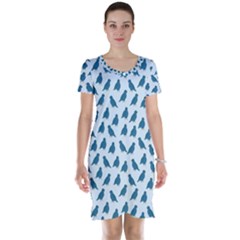 Cute Minimalistic Pattern With Blue Birds In  Scandinavian Style Short Sleeve Nightdress by EvgeniiaBychkova