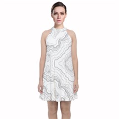 Topography Map Velvet Halter Neckline Dress  by goljakoff