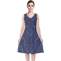 Blue Topography V-neck Midi Sleeveless Dress  by goljakoff