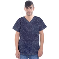 Blue Topography Men s V-neck Scrub Top