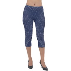 Blue Topography Lightweight Velour Capri Leggings  by goljakoff