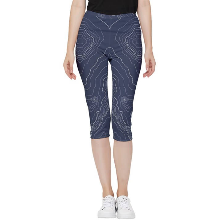 Blue Topography Inside Out Lightweight Velour Capri Leggings 