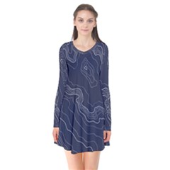 Topography Map Long Sleeve V-neck Flare Dress by goljakoff