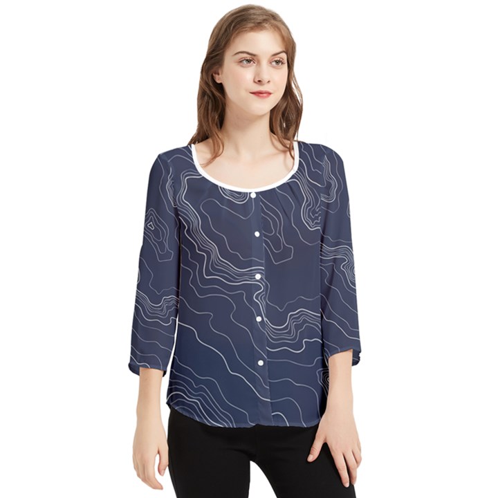 Topography map Chiffon Quarter Sleeve Blouse