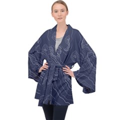 Topography Map Long Sleeve Velvet Kimono  by goljakoff