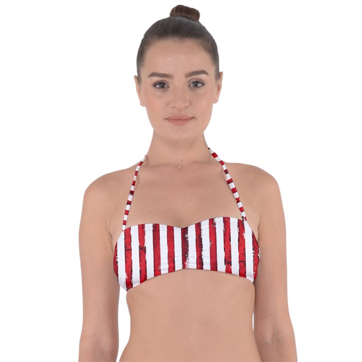 Red stripes Halter Bandeau Bikini Top