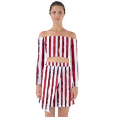 Red Stripes Off Shoulder Top With Skirt Set by goljakoff