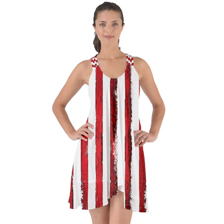 Red stripes Show Some Back Chiffon Dress