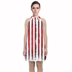 Red Stripes Velvet Halter Neckline Dress  by goljakoff