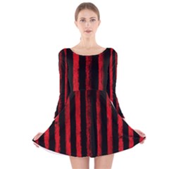 Red Lines Long Sleeve Velvet Skater Dress by goljakoff