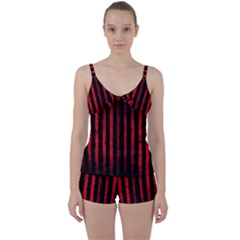 Red Lines Tie Front Two Piece Tankini by goljakoff