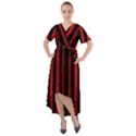 Red lines Front Wrap High Low Dress View1