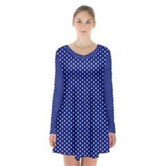 Stars Blue Ink Long Sleeve Velvet V-neck Dress by goljakoff