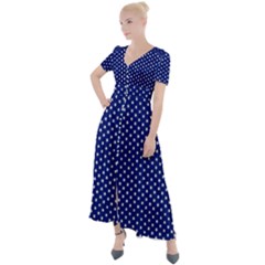 Stars Blue Ink Button Up Short Sleeve Maxi Dress by goljakoff