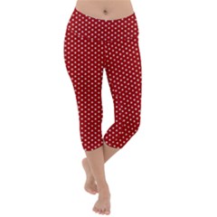 Stars Red Ink Lightweight Velour Capri Yoga Leggings by goljakoff