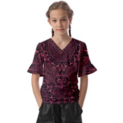 Pink & Black Kids  V-neck Horn Sleeve Blouse