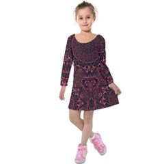 Pink & Black Kids  Long Sleeve Velvet Dress