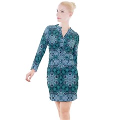 Blue Gem Button Long Sleeve Dress by LW323