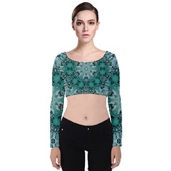 Blue Gem Velvet Long Sleeve Crop Top by LW323