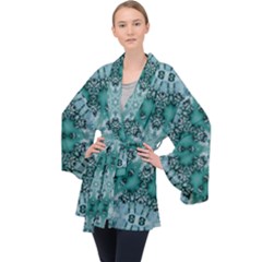 Blue Gem Long Sleeve Velvet Kimono  by LW323