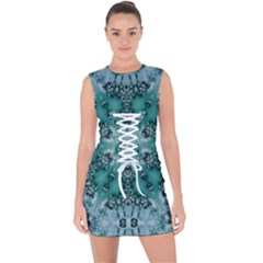 Blue Gem Lace Up Front Bodycon Dress by LW323