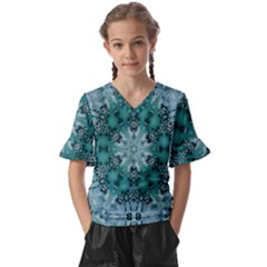 Blue Gem Kids  V-neck Horn Sleeve Blouse