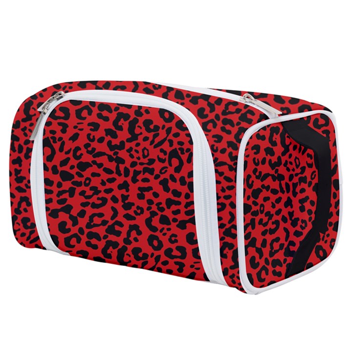 Red and black leopard spots, animal fur Toiletries Pouch