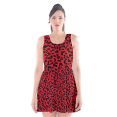 Red And Black Leopard Spots, Animal Fur Scoop Neck Skater Dress by Casemiro