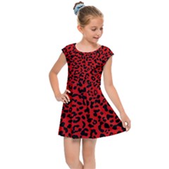 Red And Black Leopard Spots, Animal Fur Kids  Cap Sleeve Dress by Casemiro