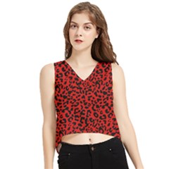 Red And Black Leopard Spots, Animal Fur V-neck Cropped Tank Top by Casemiro