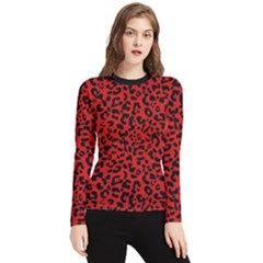 Red and black leopard spots, animal fur Women s Long Sleeve Rash Guard