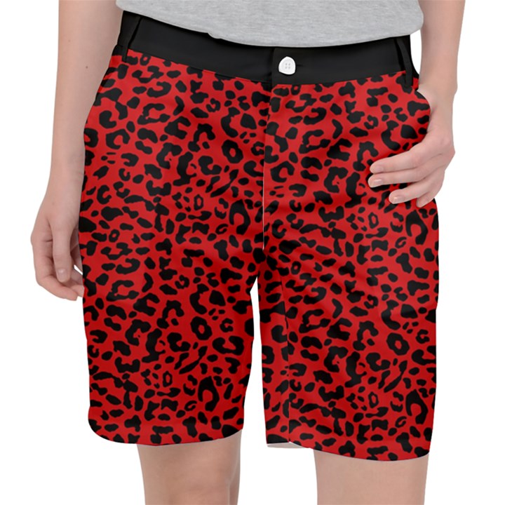 Red and black leopard spots, animal fur Pocket Shorts