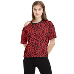 Red and black leopard spots, animal fur One Shoulder Cut Out Tee