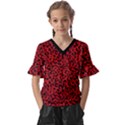 Red and black leopard spots, animal fur Kids  V-Neck Horn Sleeve Blouse View1