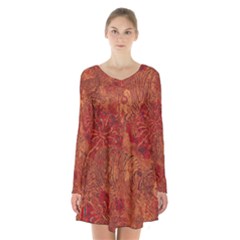 Animalprintfnl1 Long Sleeve Velvet V-neck Dress