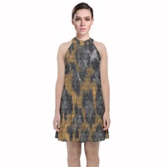 Animalprint Velvet Halter Neckline Dress 