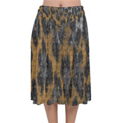 Animalprint Velvet Flared Midi Skirt