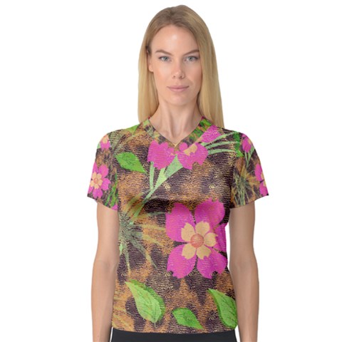 Jungle Floral V-neck Sport Mesh Tee by PollyParadise