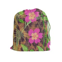 Jungle Floral Drawstring Pouch (xl) by PollyParadise